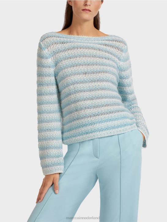 kleding sfeervol blauw 464J1205 gestreepte trui \"gebreid in Duitsland\" Marc Cain