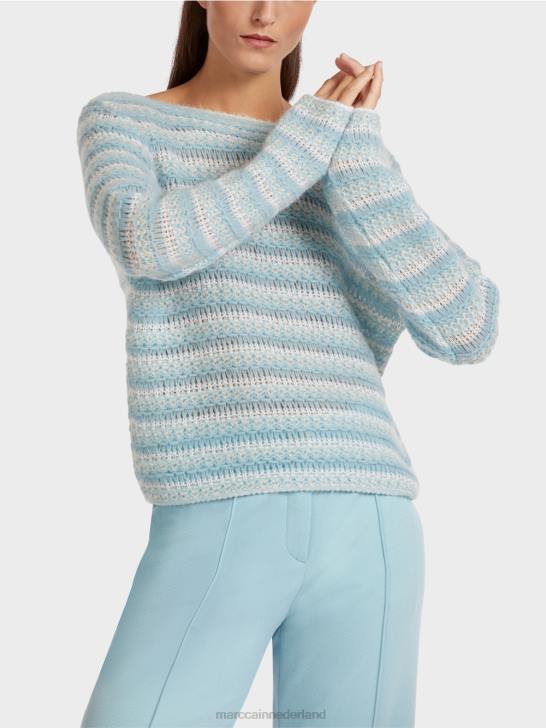 kleding sfeervol blauw 464J1205 gestreepte trui \"gebreid in Duitsland\" Marc Cain