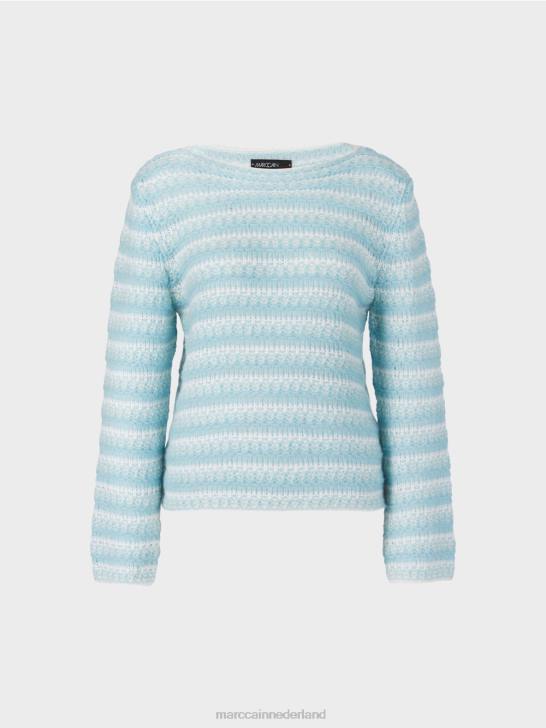 kleding sfeervol blauw 464J1205 gestreepte trui \"gebreid in Duitsland\" Marc Cain
