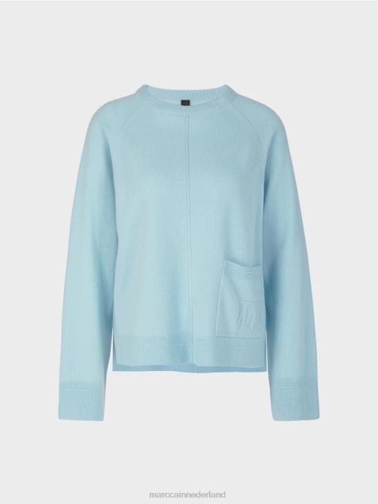 kleding sfeervol blauw 464J1206 elegante trui van wol en kasjmier Marc Cain