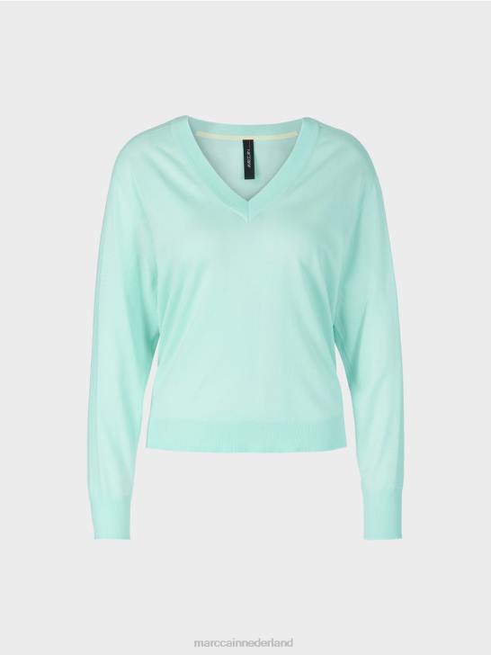 kleding zacht dakraam 464J1170 elegante fijngebreide trui met V-hals Marc Cain