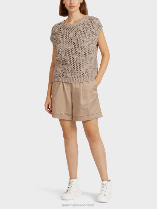 kleding zacht taupe 464J1163 mouwloze gebreide top Marc Cain