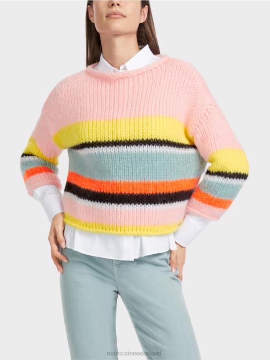 kleding zachte citroen 464J1116 gestreepte trui gebreid in Duitsland Marc Cain