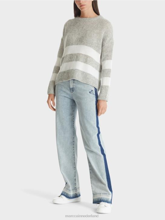 kleding zilver grijs 464J1097 gestreepte trui gebreid in Duitsland Marc Cain