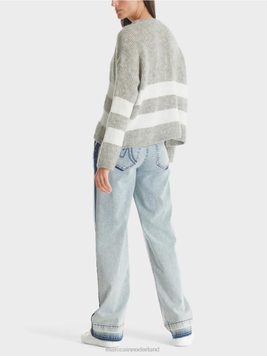 kleding zilver grijs 464J1097 gestreepte trui gebreid in Duitsland Marc Cain