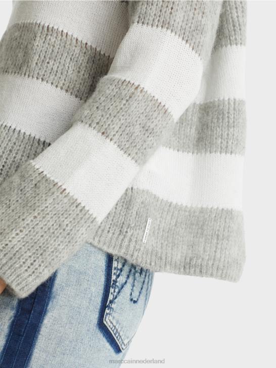 kleding zilver grijs 464J1097 gestreepte trui gebreid in Duitsland Marc Cain