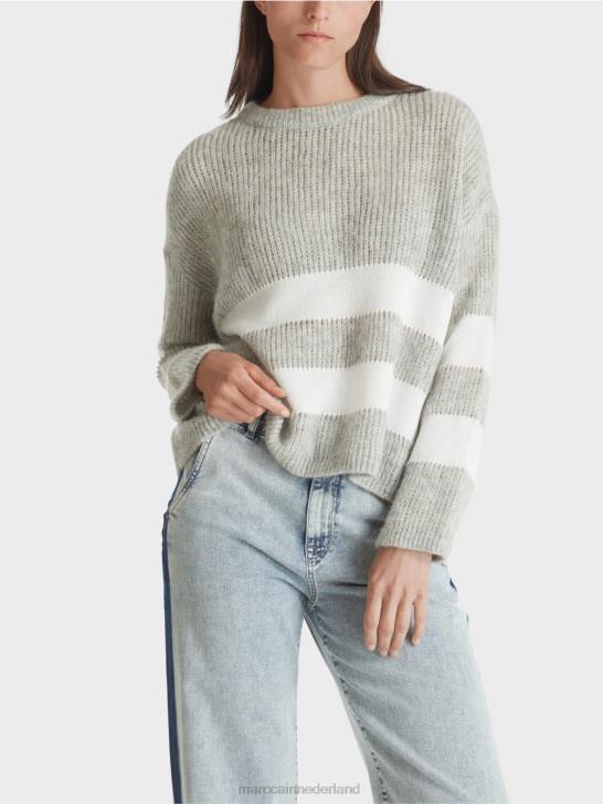 kleding zilver grijs 464J1097 gestreepte trui gebreid in Duitsland Marc Cain