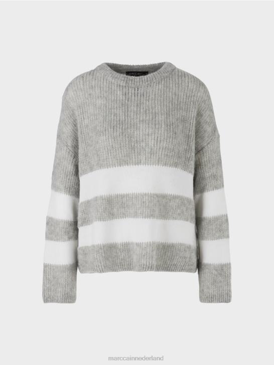 kleding zilver grijs 464J1097 gestreepte trui gebreid in Duitsland Marc Cain