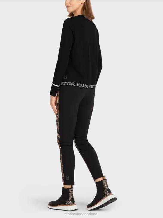 kleding zwart en wit 464J1182 \"rethink Together\" trui met split Marc Cain