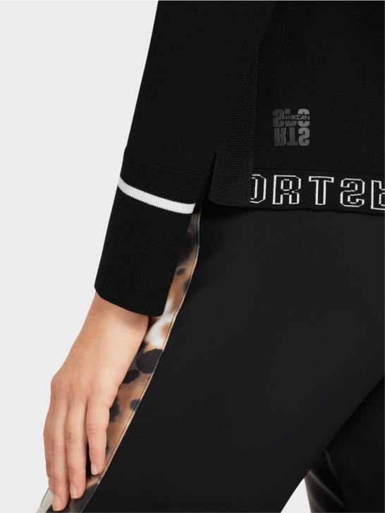 kleding zwart en wit 464J1182 \"rethink Together\" trui met split Marc Cain