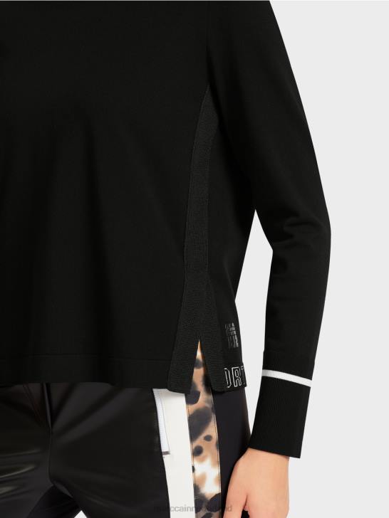 kleding zwart en wit 464J1182 \"rethink Together\" trui met split Marc Cain