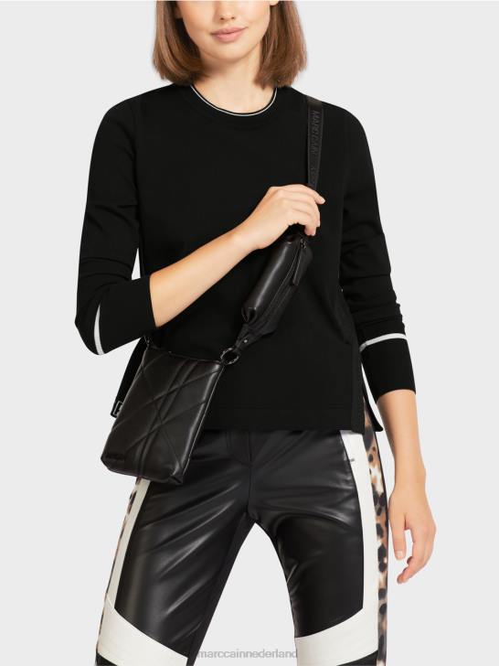 kleding zwart en wit 464J1182 \"rethink Together\" trui met split Marc Cain