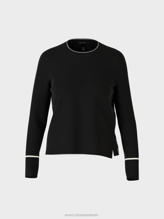 kleding zwart en wit 464J1182 \"rethink Together\" trui met split Marc Cain