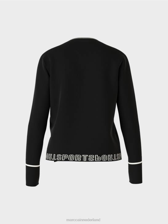 kleding zwart en wit 464J1182 \"rethink Together\" trui met split Marc Cain