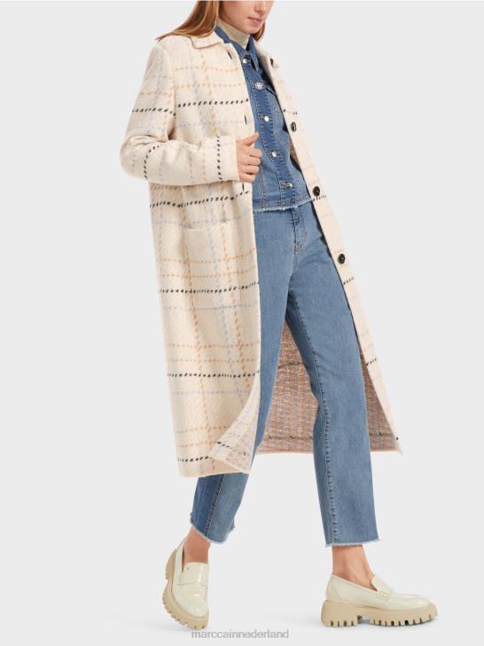 kleding donkere crème 464J249 geruite jas gebreid in Duitsland Marc Cain