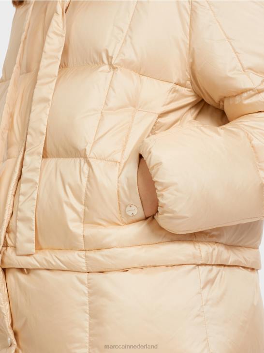 kleding donkere crème 464J251 lange gewatteerde jas Marc Cain