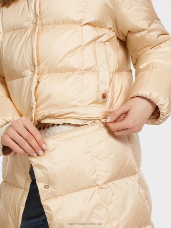 kleding donkere crème 464J251 lange gewatteerde jas Marc Cain