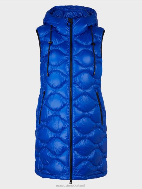 kleding helder koningsblauw 464J219 lang gewatteerd gilet \"rethink Together\". Marc Cain