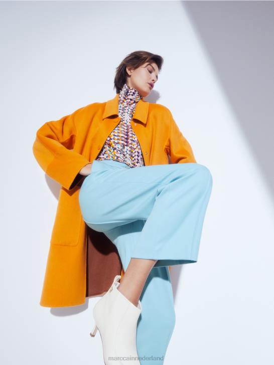 kleding helder oranje 464J299 omkeerbare wollen jas Marc Cain