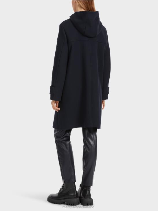 kleding middernacht blauw 464J222 wollen jas met knevelsluitingen Marc Cain