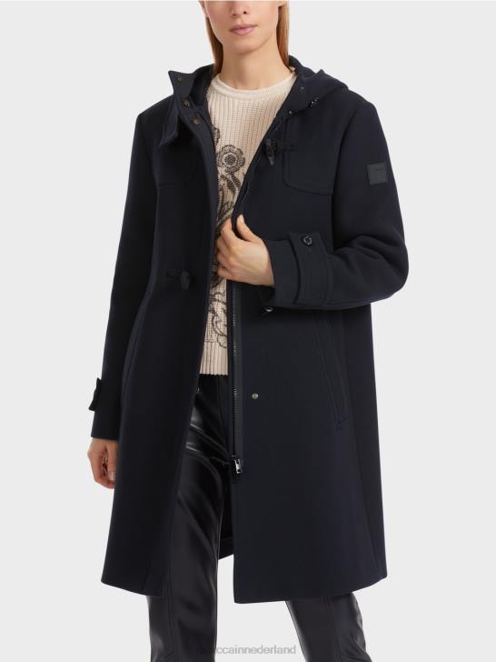 kleding middernacht blauw 464J222 wollen jas met knevelsluitingen Marc Cain
