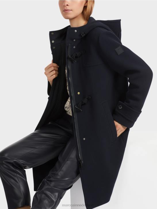 kleding middernacht blauw 464J222 wollen jas met knevelsluitingen Marc Cain