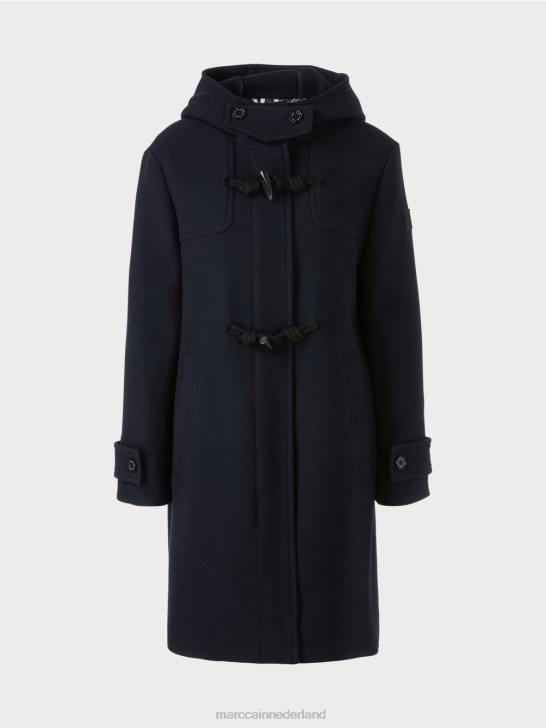 kleding middernacht blauw 464J222 wollen jas met knevelsluitingen Marc Cain