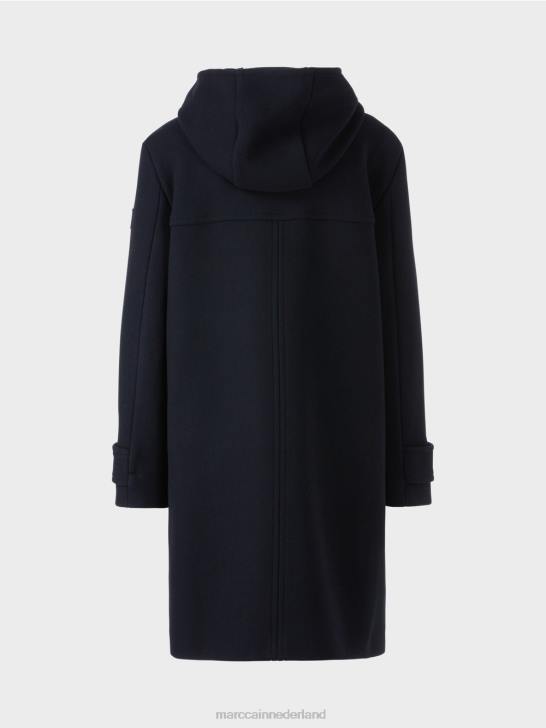 kleding middernacht blauw 464J222 wollen jas met knevelsluitingen Marc Cain