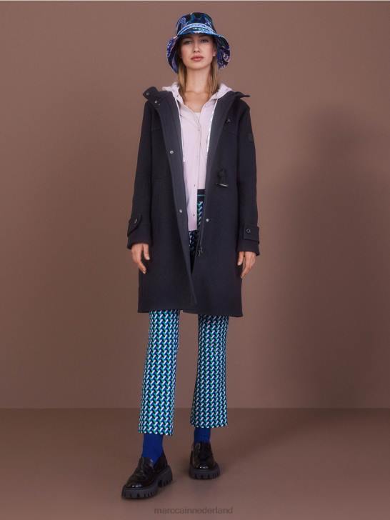 kleding middernacht blauw 464J222 wollen jas met knevelsluitingen Marc Cain
