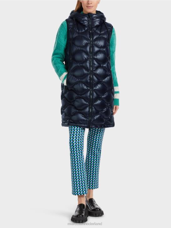kleding middernacht blauw 464J225 lang gewatteerd gilet "rethink Together". Marc Cain