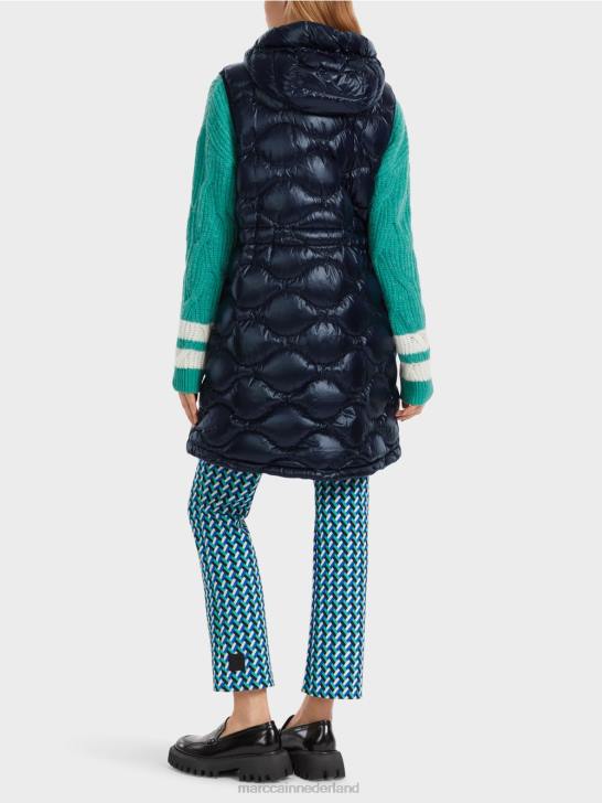 kleding middernacht blauw 464J225 lang gewatteerd gilet \"rethink Together\". Marc Cain