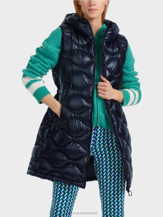 kleding middernacht blauw 464J225 lang gewatteerd gilet \"rethink Together\". Marc Cain