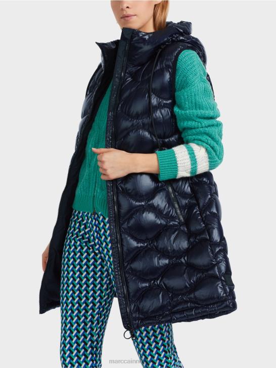 kleding middernacht blauw 464J225 lang gewatteerd gilet \"rethink Together\". Marc Cain