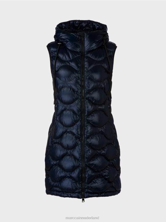 kleding middernacht blauw 464J225 lang gewatteerd gilet \"rethink Together\". Marc Cain
