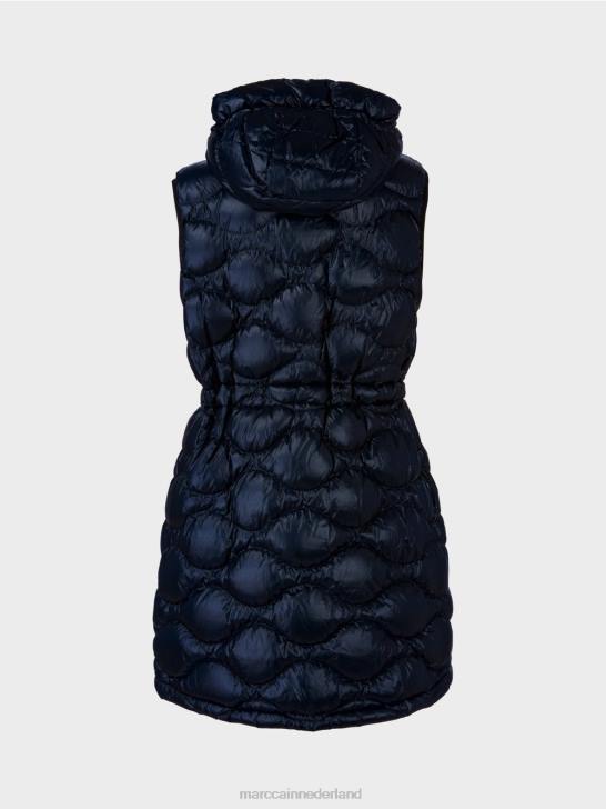kleding middernacht blauw 464J225 lang gewatteerd gilet \"rethink Together\". Marc Cain