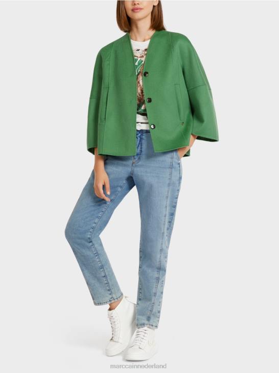 kleding mosgroen 464J293 effen wollen jasje Marc Cain