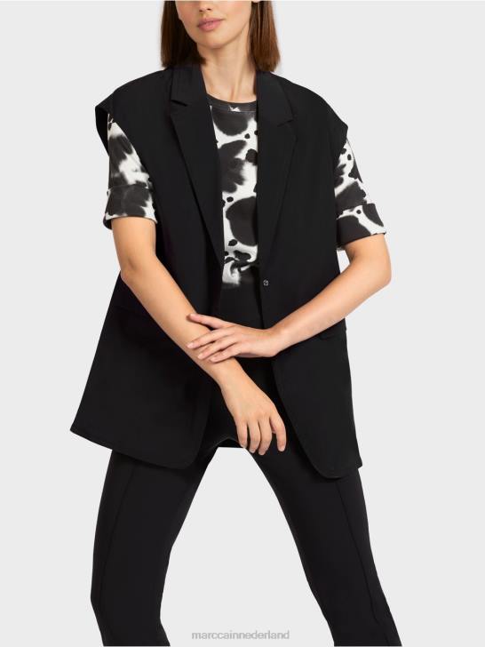 kleding zwart 464J282 gilet met revers en trekkoord Marc Cain