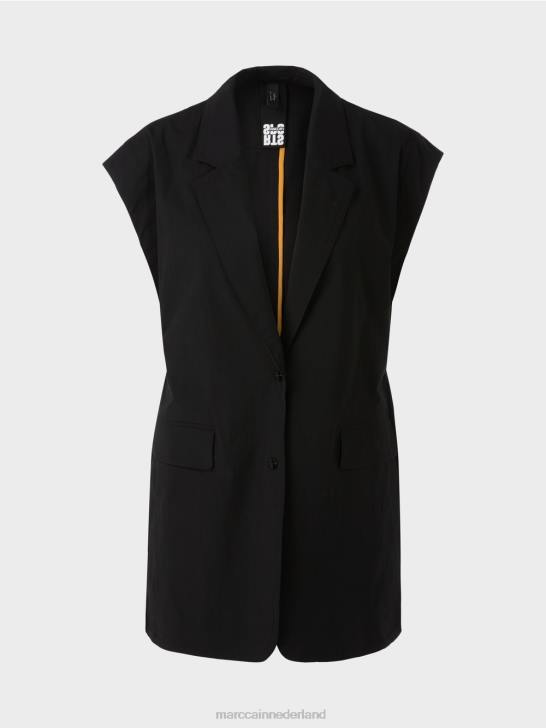 kleding zwart 464J282 gilet met revers en trekkoord Marc Cain