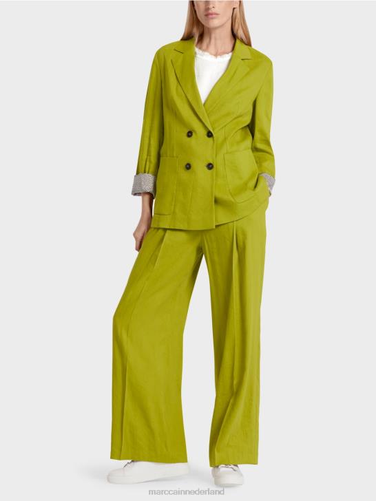 kleding diep olijfgroen 464J190 linnen jasje met dubbele rij knopen Marc Cain