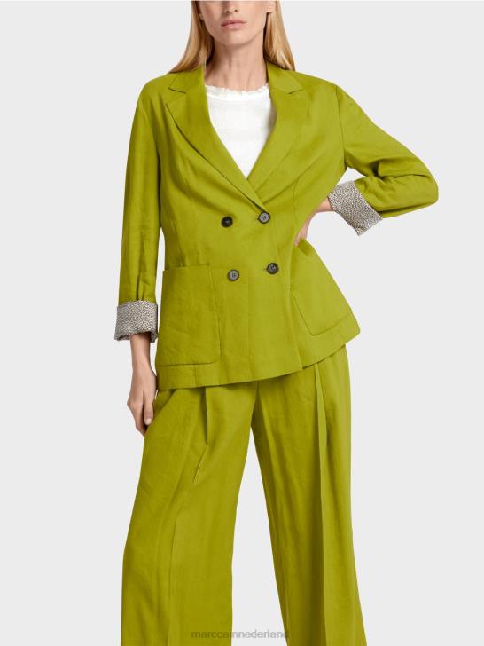 kleding diep olijfgroen 464J190 linnen jasje met dubbele rij knopen Marc Cain