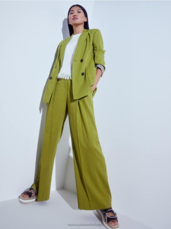 kleding diep olijfgroen 464J190 linnen jasje met dubbele rij knopen Marc Cain