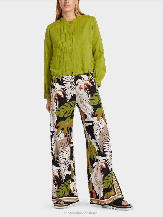 kleding diep olijfgroen 464J383 linnen jasje met opstaande kraag Marc Cain