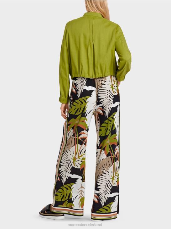 kleding diep olijfgroen 464J383 linnen jasje met opstaande kraag Marc Cain