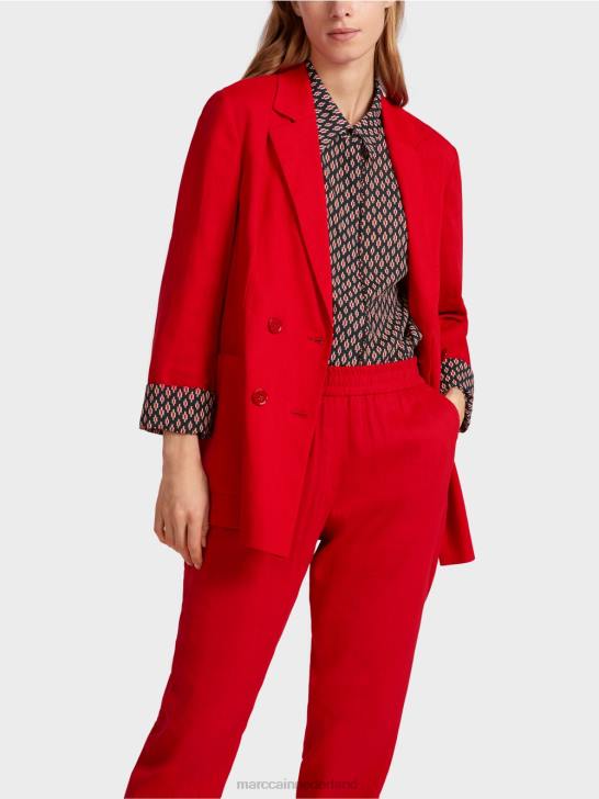 kleding dieprood 464J181 linnen jasje met dubbele rij knopen Marc Cain