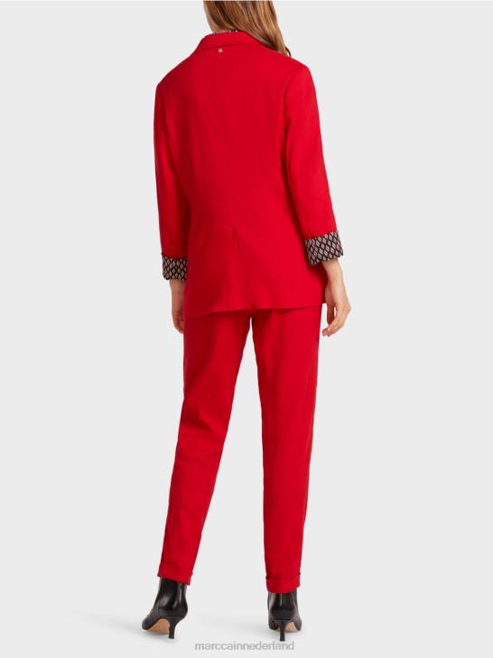 kleding dieprood 464J181 linnen jasje met dubbele rij knopen Marc Cain