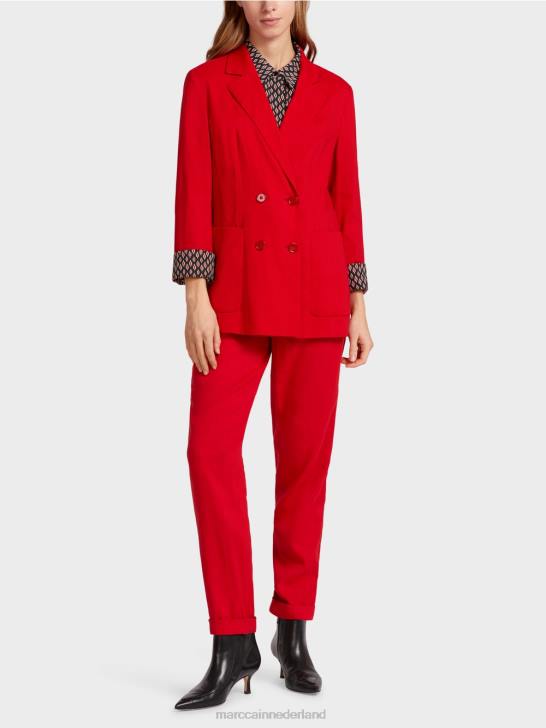 kleding dieprood 464J181 linnen jasje met dubbele rij knopen Marc Cain