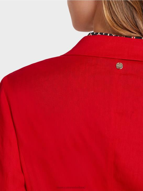 kleding dieprood 464J181 linnen jasje met dubbele rij knopen Marc Cain