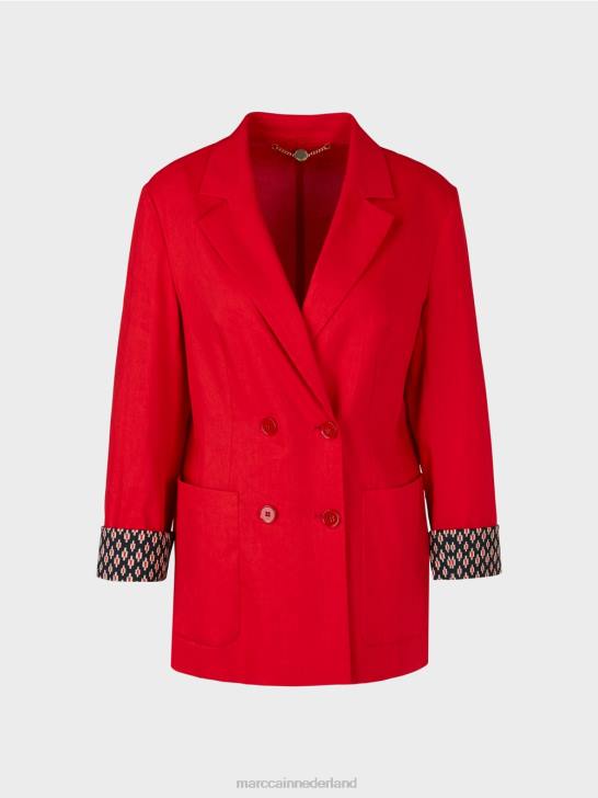 kleding dieprood 464J181 linnen jasje met dubbele rij knopen Marc Cain