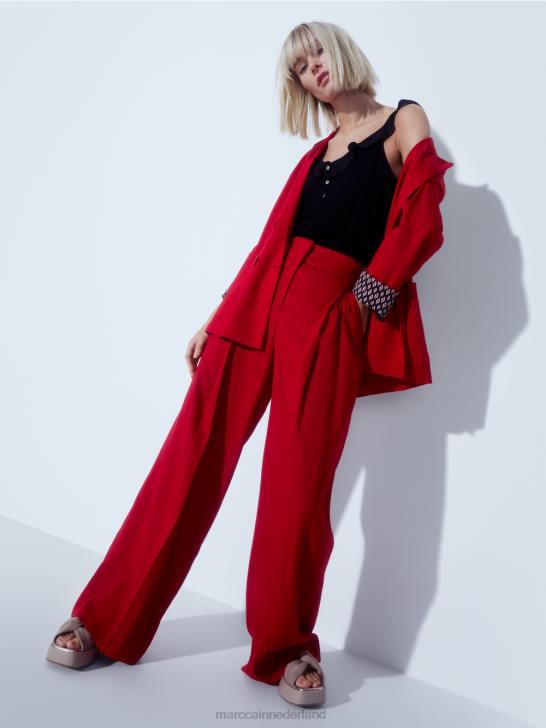 kleding dieprood 464J181 linnen jasje met dubbele rij knopen Marc Cain