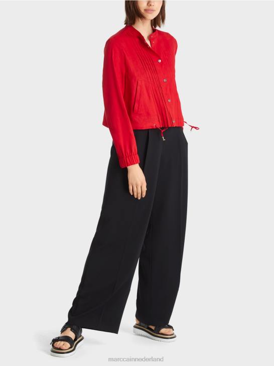 kleding dieprood 464J356 linnen jasje met opstaande kraag Marc Cain